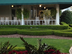 The porch of the Carolina Hotel in Pinehurst, a favorite after-golf relaxing spot.
